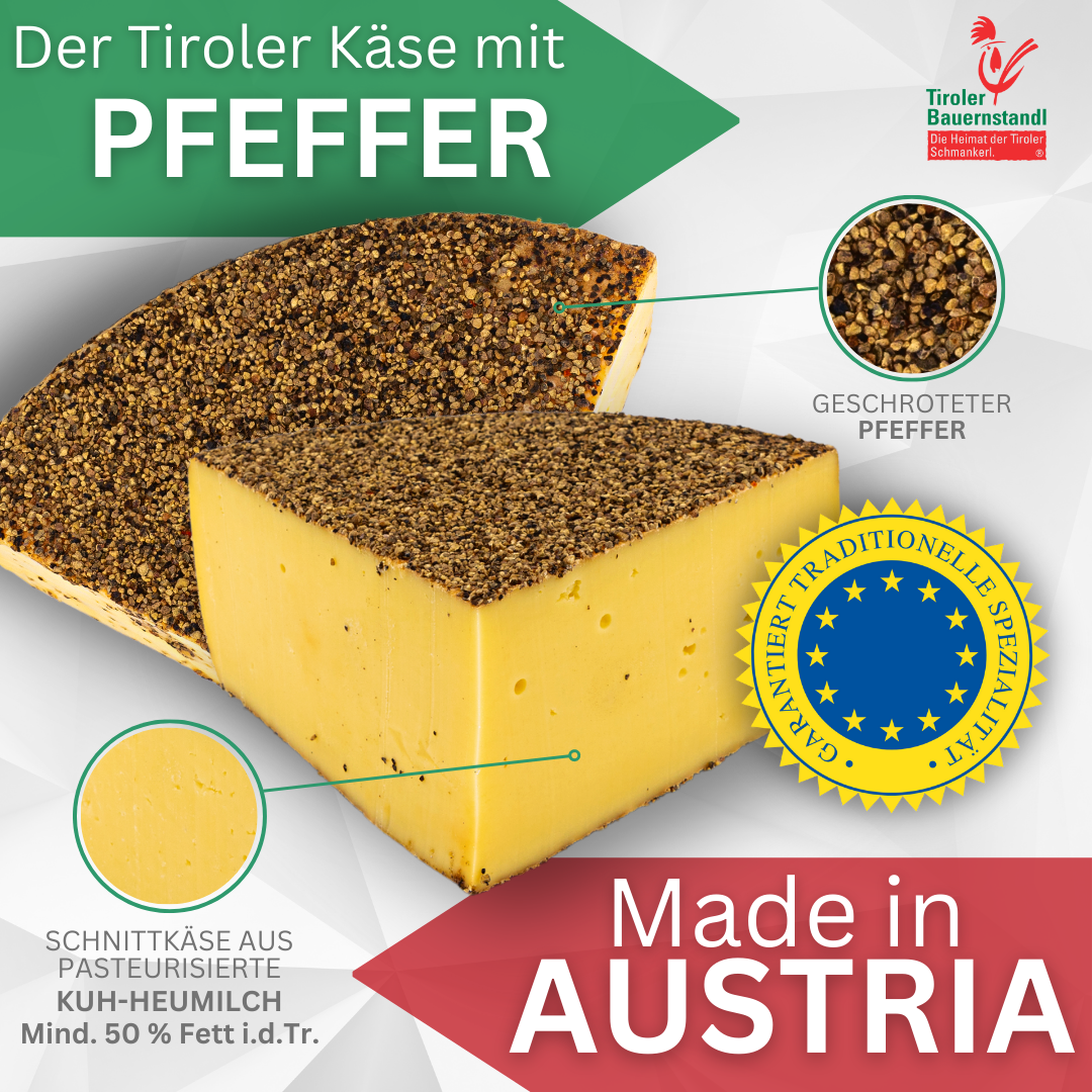 Tiroler Pfeffer Käse | 50 % Fett i.Tr. - Tiroler Bauernstandl