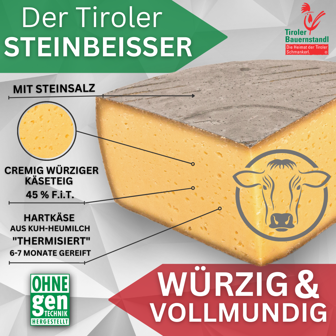 Tiroler Steinbeißer aromatischer Schnittkäse mit Steinsalz | 45% Fett i. Tr. - Tiroler Bauernstandl