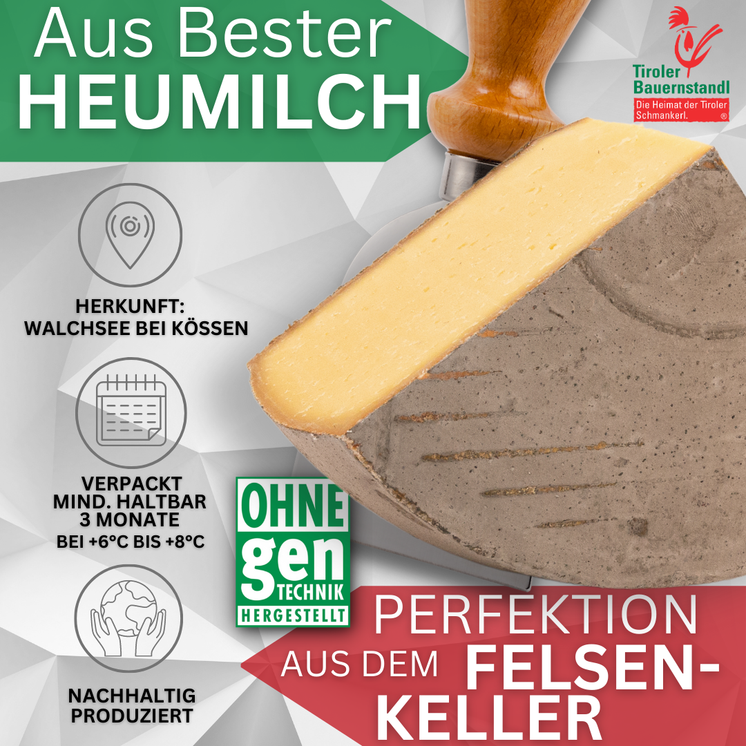 Tiroler Steinbeißer aromatischer Schnittkäse mit Steinsalz | 45% Fett i. Tr. - Tiroler Bauernstandl