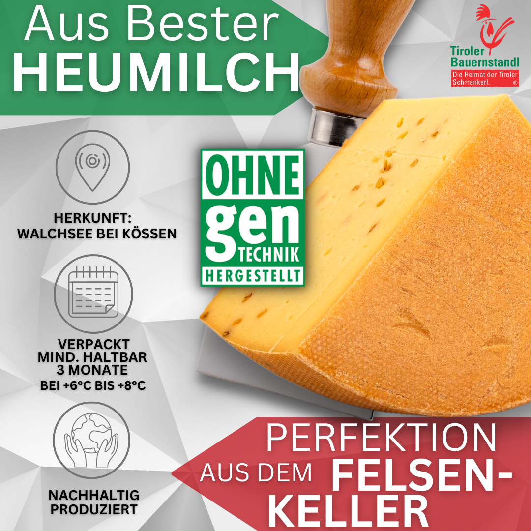 Tiroler Bio Bockshornklee Käse | milder und nussiger Schnittkäse 45 % Fett i.Tr. - Tiroler Bauernstandl