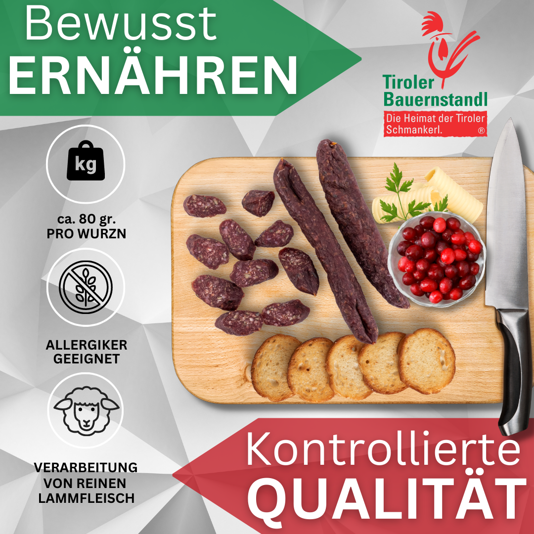 Osttiroler Kaminwurzn aus 100% Lammfleisch 10 StΓΌck - Tiroler Bauernstandl